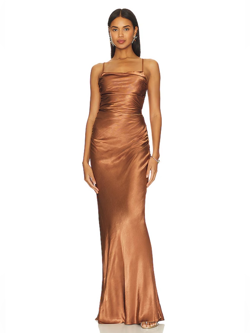 Shona Joy La Lune Ruched Backless Slip Dress in Almond